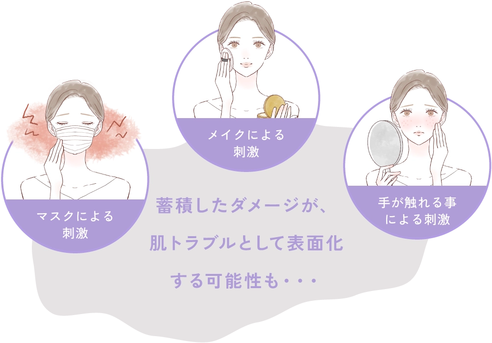 マスク、メイク、手が触れることなど、蓄積したダメージが肌トラブルとして表面化する可能性も…